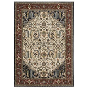 Ambrose Ivory/Red 3 ft. x 5 ft. Classic Persian Medallion Polyester Fringe Edge Indoor Area Rug