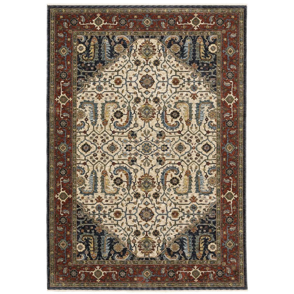 Ambrose Ivory/Red 8 ft. x 11 ft. Classic Persian Medallion Polyester Fringe Edge Indoor Area Rug price history on PriceWatchPro