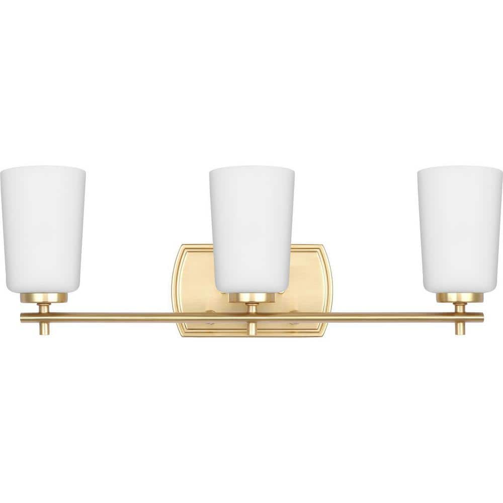 Adley 3-Light Satin Brass Vanity Light with Opal Glass Shades