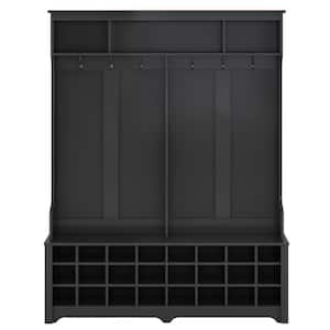 Black Modern Style Multiple Functions Hallway Coat Rack with Metal Black Hooks Ample Storage Space and 24-Shoe Cubbies
