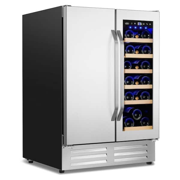 24 in.Dual Zone 20-Wine Bottles and 88-Cans Built-In/Freestanding Beverage Fridge in Stainless Steel w/ Moveable Shelves