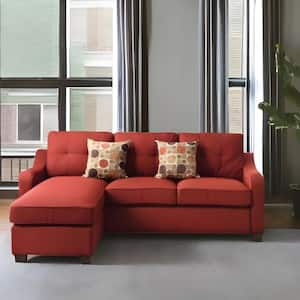 84 in. Square Arm 2-piece Linen L-Shaped Sectional Sofa in. Red