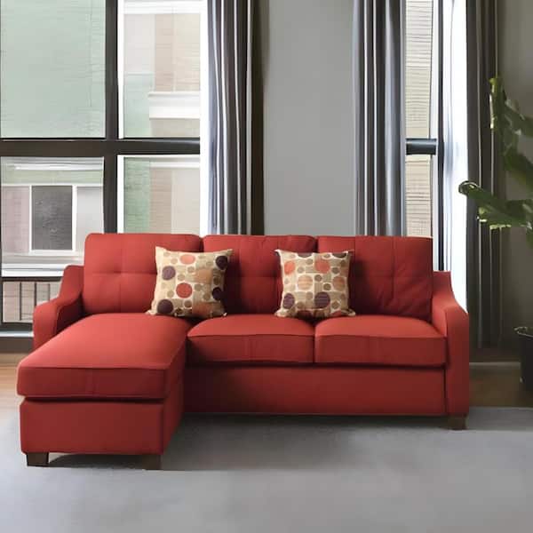 HomeRoots 84 in. Square Arm 2-piece Linen L-Shaped Sectional Sofa in. Red