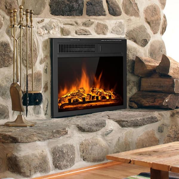 Clihome 18 in. 750-Watt/1500-Watt Freestanding and Recessed Electric Fireplace Insert with 7-Level Flame, Log and Remote Control