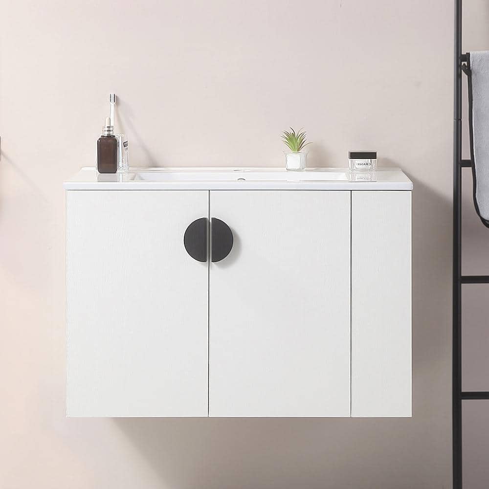 30 in. W x 18 in. D x 20 in. H Wall Mounted Bathroom Vanity in White with S