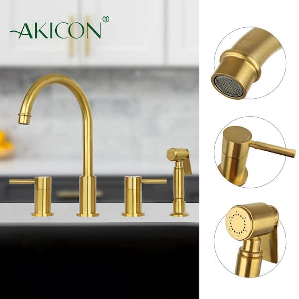 Akicon Two-Handles Deck Mount Standard Kitchen Faucet with Side