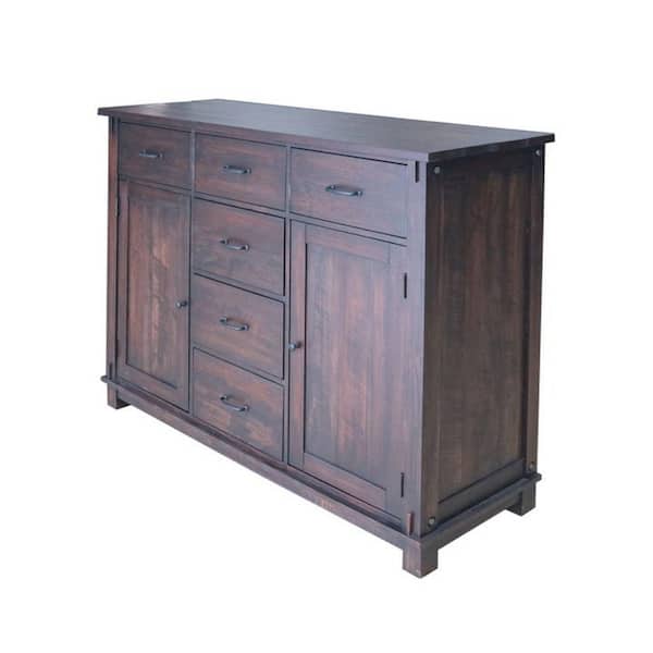 Benjara Brown Wood Top 60 in. Sideboard with 6 Gliding Drawers