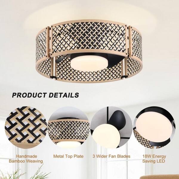 Genoci 19.69 in. Indoor Black Farmhouse Bamboo Caged Flush Mount