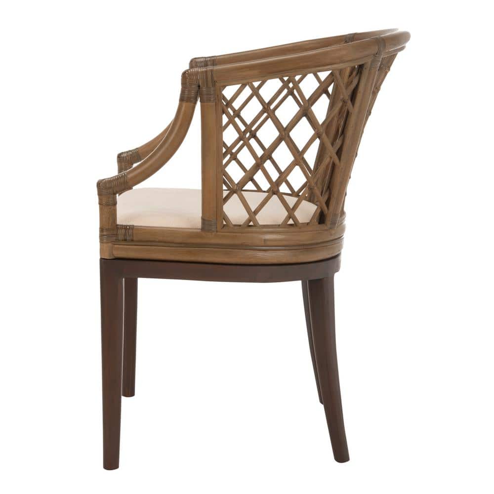 Monaco Coastal Chic Brown Rattan Arm Chair with White Cotton Cushion