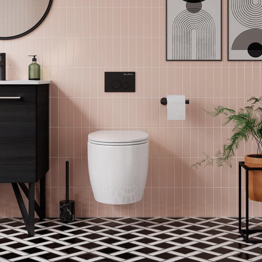 Glossy White Ceramic Wall-Hung Elongated Toilet Bowl