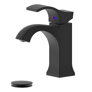 Single Hole Single-Handle Bathroom Faucet with Pop-Up Drain with Overflow in Matte Black