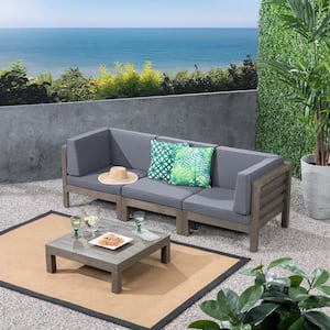 Jonah Gray 2-Piece Wood Patio Deep Seating Set with Dark Gray Cushions - 3 Seater Sofa, Coffee Table