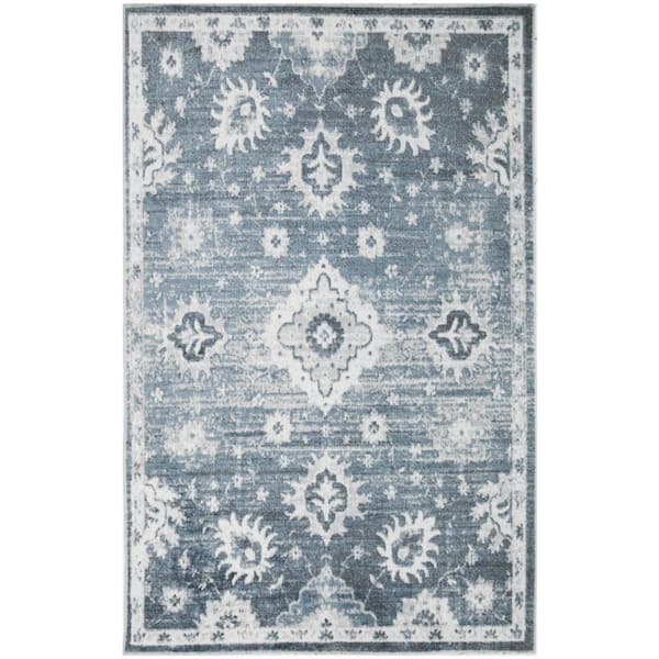 Nourison Astra Machine Washable Denim 3 ft. x 5 ft. Distressed Traditional Area Rug