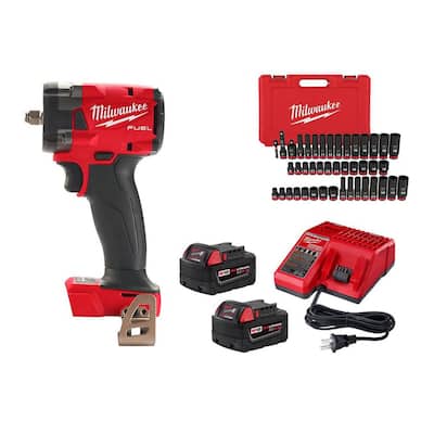 M18 FUEL 18V Lithium-Ion Cordless 3/8 in. Impact Wrench w/ (2) 5.0Ah Batteries & Charger & 3/8 in. Socket 43pc