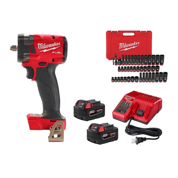 Home Depot: Milwaukee M18 FUEL 18V Lithium-Ion Cordless 3/8 in. Impact Wrench w/ (2) 5.0Ah Batteries & Charger & 3/8 in. Socket 43pc (2854-20-48-59-1852B-49-66-7009)