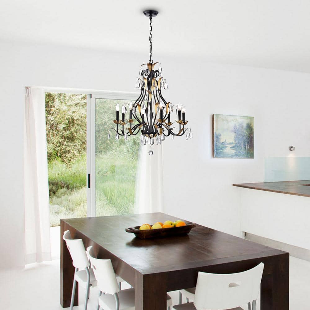 Antique Bronze and Crystal 8-Light Candle Chandelier
