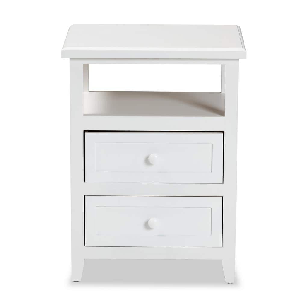 Modern Contemporary White Paulownia Wood 2-Drawer End Table