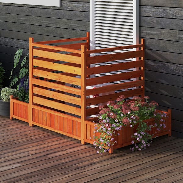 2.8ft. x 5.4 ft. W Air Conditioner Fence Screen Outside Flat Top Wood Fence Panels, Outdoor Privacy Screen w/Planter Box