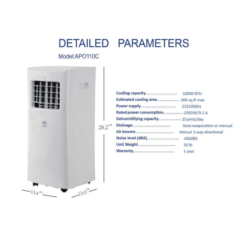 AireMax 10,000 BTU White Portable Air Conditioner with Remote