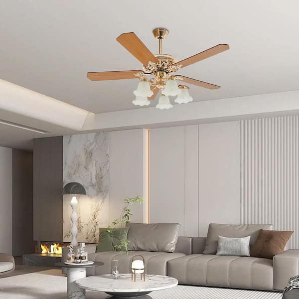 52 in. Indoor Gold and Brown Modern 3-Speed Ceiling Fan with Remote and Reversible Quiet Motor, No Bulbs Included