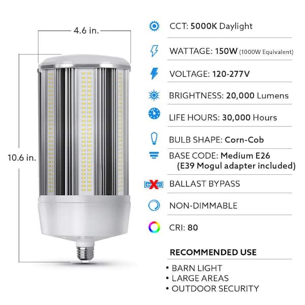 Feit 1000-Watt Equivalent Corn Cob High Lumen Daylight (5000K) HID Utility LED Light Bulb C20000/5K/LED/HDRP - The Home Depot