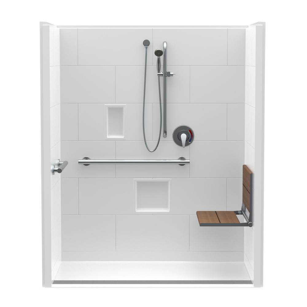 Trench Drain 60 in. x 34 in. x 76-3/4 in. 1-Piece Shower Stall Right Teak S