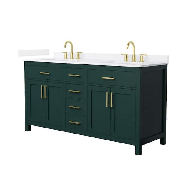 Wyndham Collection Beckett 66 in. Double Freestanding Green Bath Vanity with White Quartz Top (Assembled)