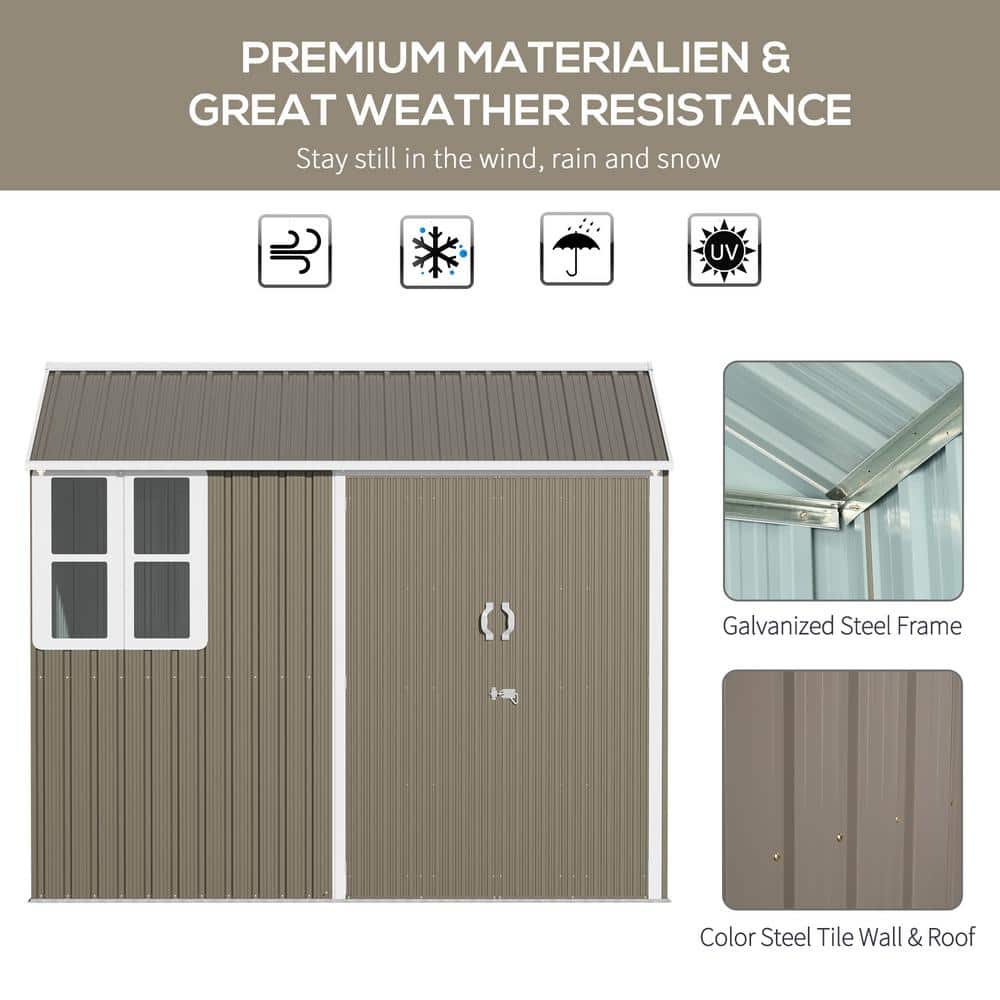 Gray 6' x 8' Metal Outdoor Storage Shed with Windows