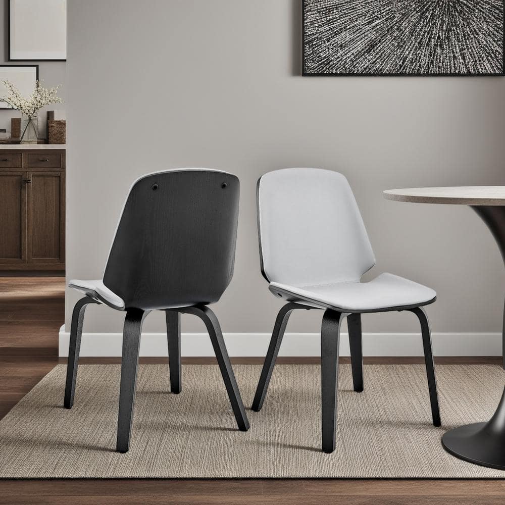 Elevated Gray Faux Leather Side Chair with Black Wooden Legs