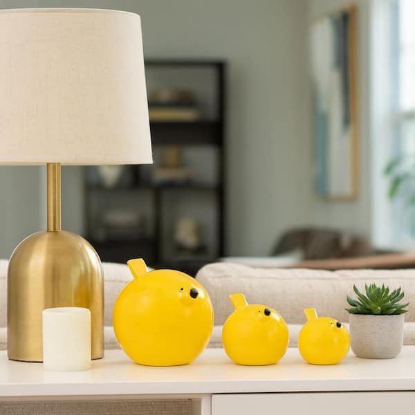 Liv & Skye Yellow 8 in. x 7 in. Ceramic Bird Figurines (Set of 3
