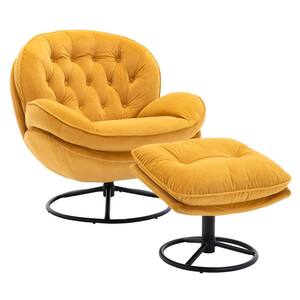 Yellow Velvet Tufted Accent Sofa Chair And Ottoman Set
