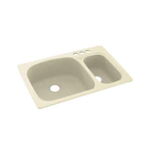 Dual-Mount Solid Surface 33 in. x 22 in. 3-Hole 70/30 Double Bowl Kitchen Sink in Bone
