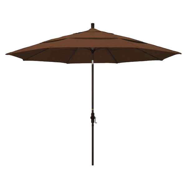 California Umbrella 11 ft. Aluminum Collar Tilt Double Vented Patio Umbrella in Teak Olefin