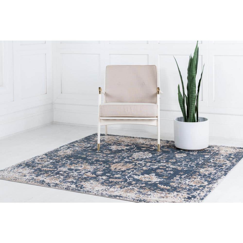 Blue Square Easy Care Stain-Resistant Area Rug