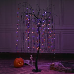 7 ft. Purple Pre-Lit LED Halloween Tree Artificial Christmas Tree with Spiders and 256 LED Lights