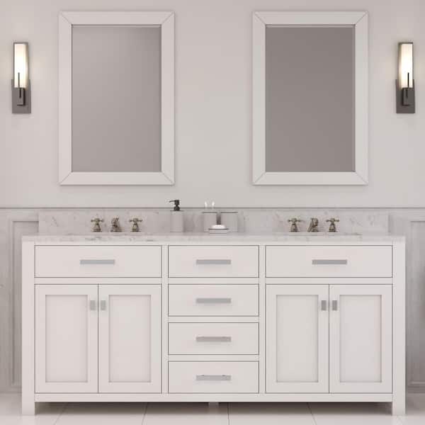 Madison 72 in. Vanity in Modern White with Marble Vanity Top in Carrara White