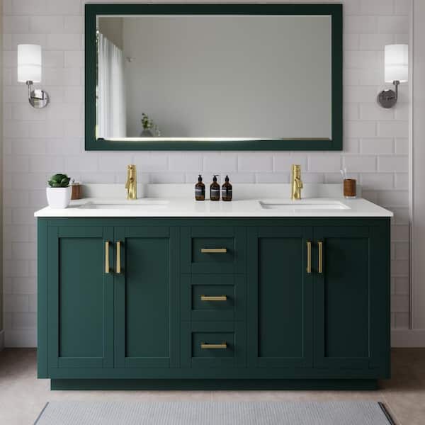Wyndham Collection Miranda 66 in. W x 22 in. D x 33.75 in. H Double Bath Vanity in Green with White Quartz Top