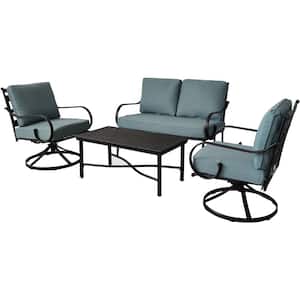 Montclair 4-Piece Metal Patio Conversation Set with Coffee Table in Light Blue
