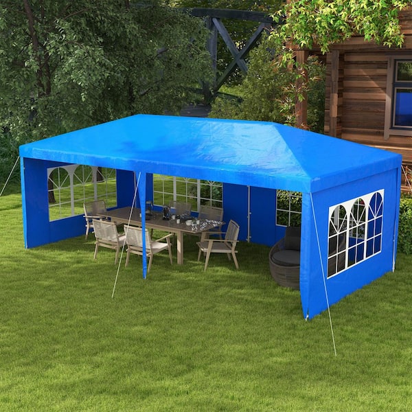 9.6 ft. x 19 ft. Blue Outdoor Large Party Tent with 4 Removable Window Sidewalls