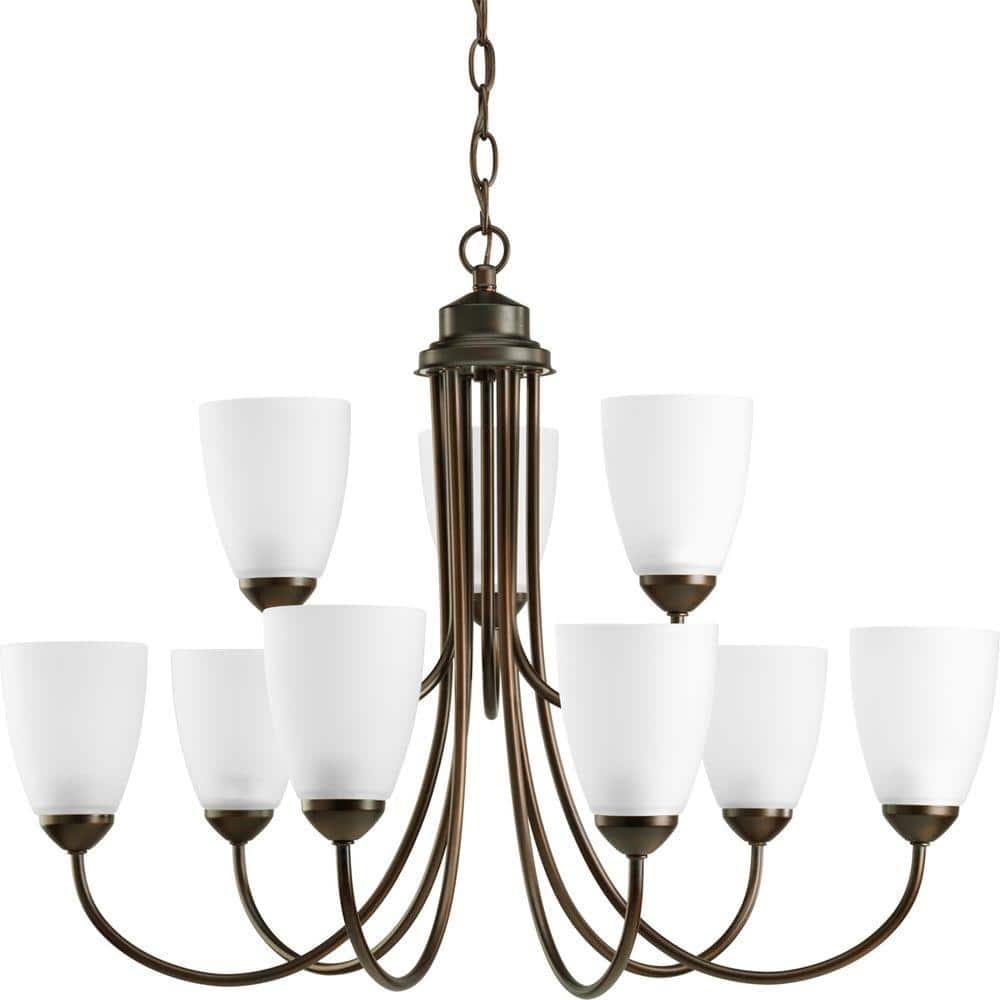 Gather Collection 9-Light Antique Bronze Etched Glass Traditional Chandelie