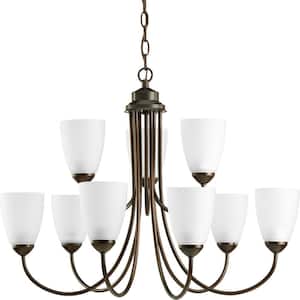 Gather Collection 9-Light Antique Bronze Etched Glass Traditional Chandelier Light