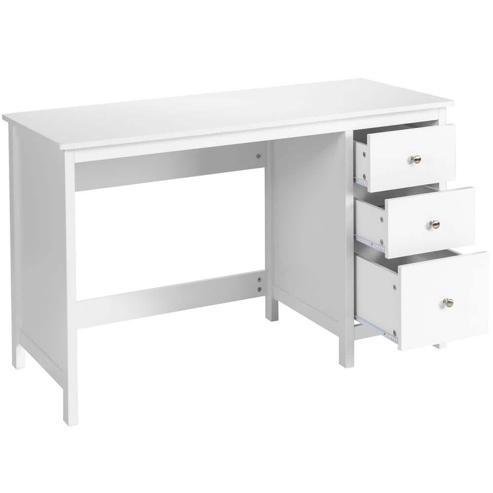 Costway 3 Drawer Computer Desk with Spacious Desktop for Office White