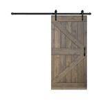 K-Series 42 in. x 84 in. Smoky Grey/Finish Knotty Pine Wood Sliding Barn Door with Hardware Kit