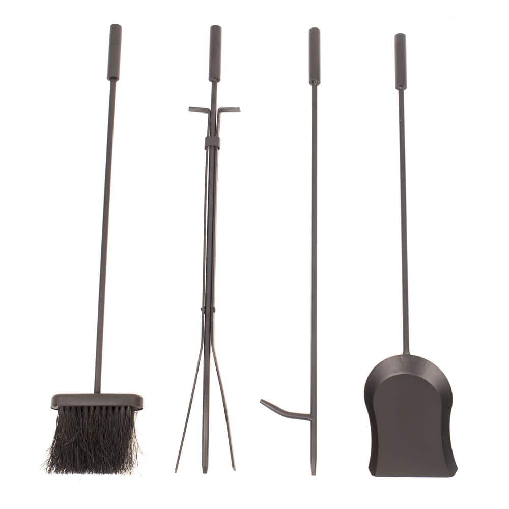 Classic Black Steel Fireplace Tools and Log Bin Set