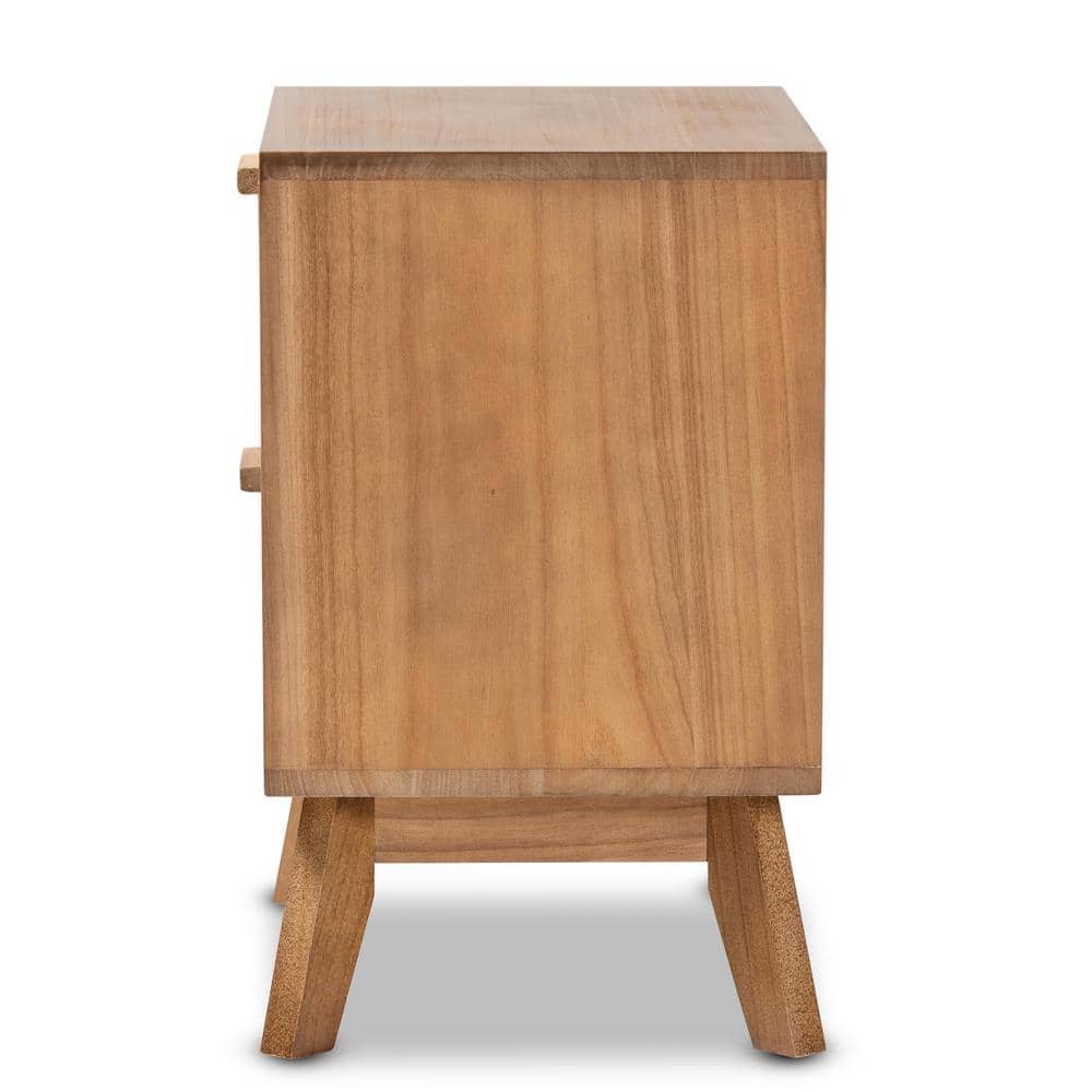 Walnut Brown Retro-Inspired 2-Drawer Rattan End Table
