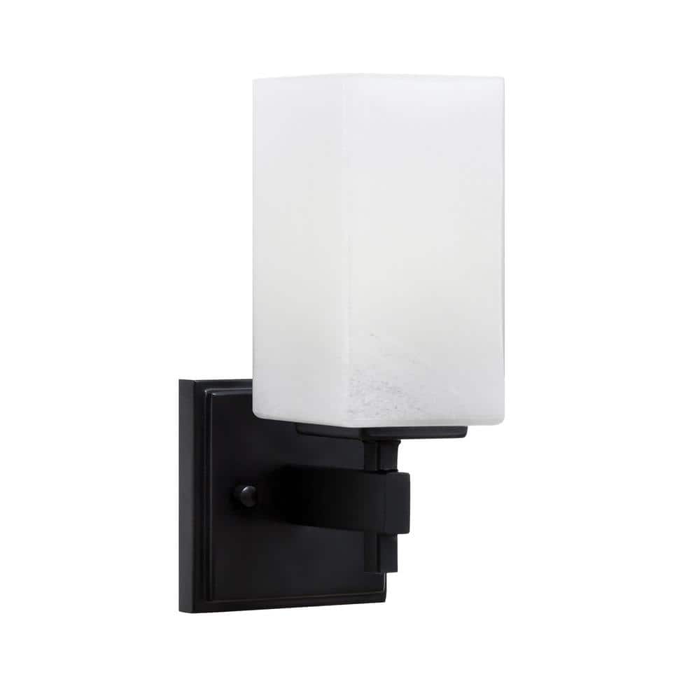 Bridgewater 1 Light Matte Black Wall Sconce with 3.5 in. Square White Marbl