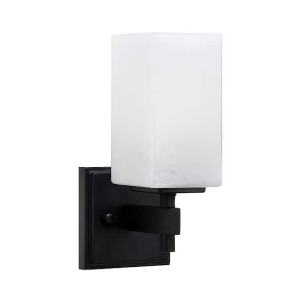 Unbranded Bridgewater 1 Light Matte Black Wall Sconce with 3.5 in. Square White Marble Glass Shade, No Bulbs Included