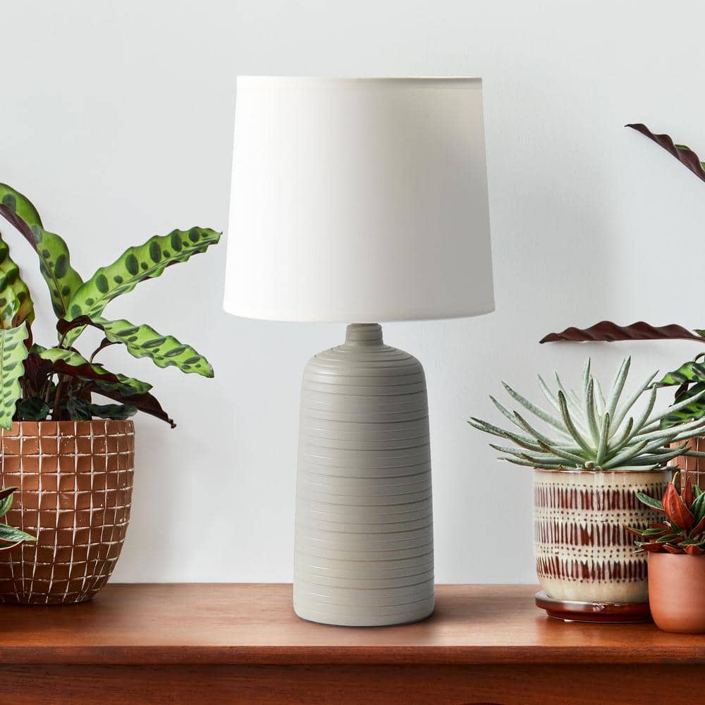 Edison Taupe Textured Ceramic Nightstand Lamp with Empire Shade