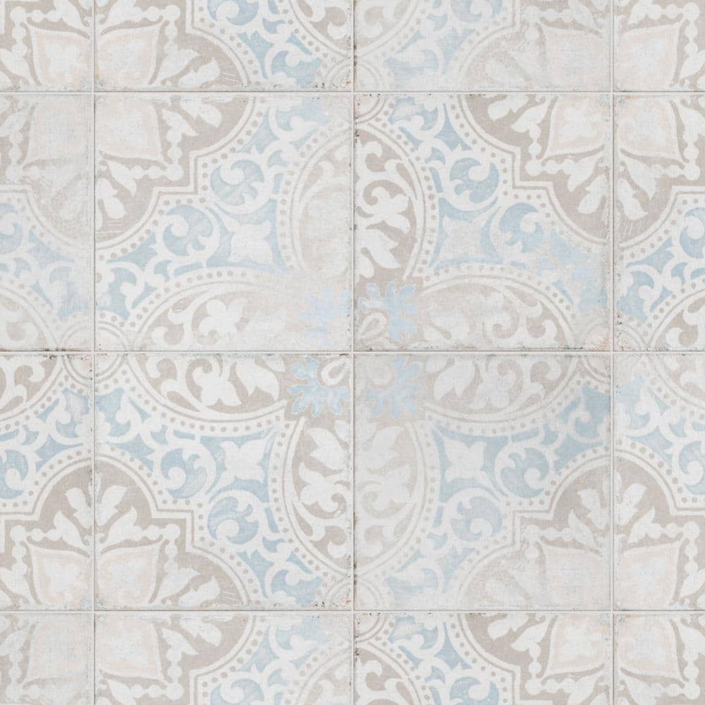 Barcelona 6" x 6" Beige and Blue Porcelain Patterned Tile