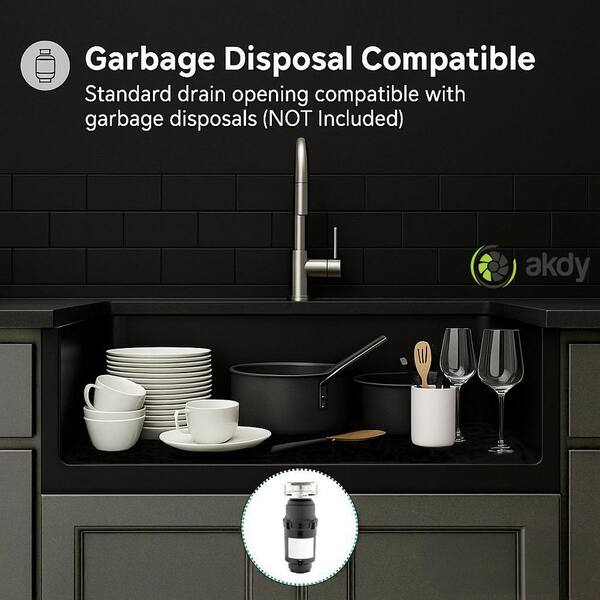 AKDY Black Fireclay 32 in. Double Bowl Undermount Kitchen Sink